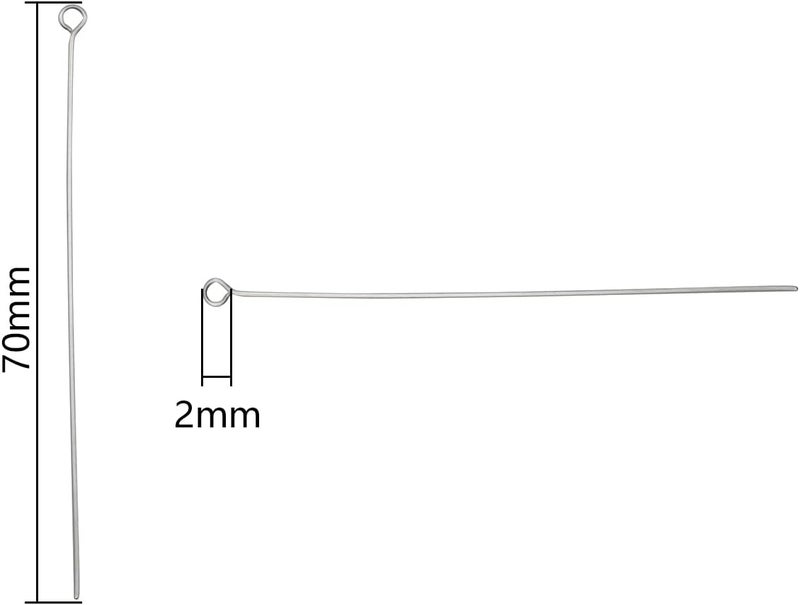 TAODAN Eye Pin 200pcs 2.75inch/70mm 304 Stainless Steel Open Eyepins Headpins for Jewelry Necklace Making - Image 2